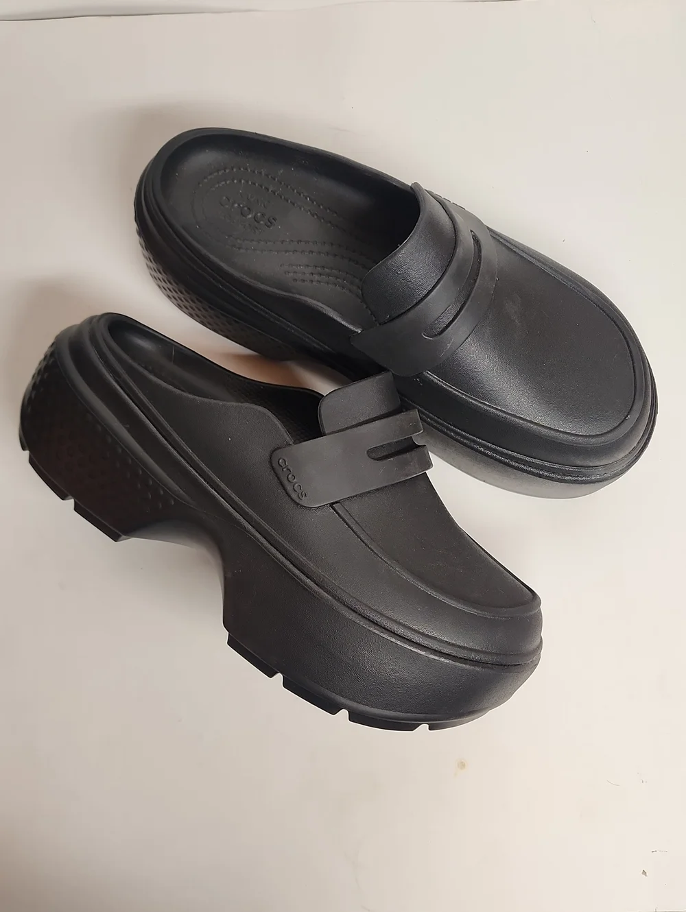 CROCS Platform Unisex Black Platform Slip-On Loafer M9 W11 Comfort Style Rare